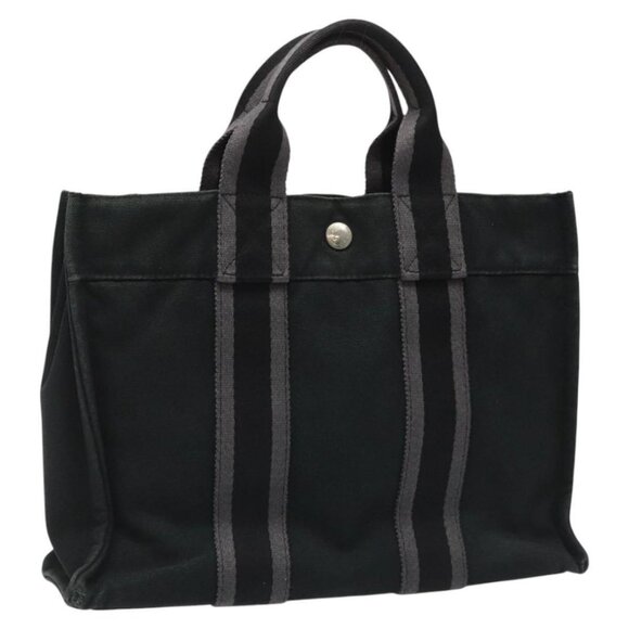 HERMES Fourre Tout PM Hand Bag Canvas Black Auth ti2733 - Picture 1 of 15